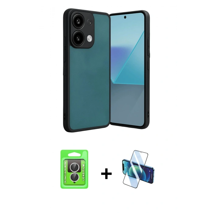 MARSİLYAN™- Redmi Note 13 Pro 4G Kılıf Kıvılcım Işık Serisi - Siyah 3D Antistatik Cam Ekran Koruyucu + Raze Metal Kamera Lens - GS