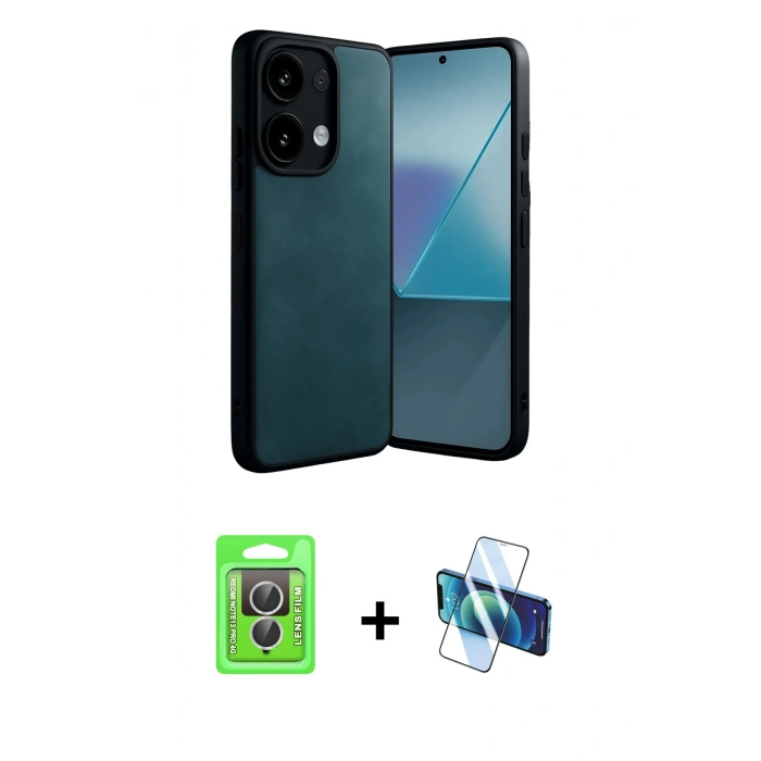 MARSİLYAN™- Redmi Note 13 Pro 4G Kılıf Kıvılcım Işık Serisi - Siyah 3D Antistatik Cam Ekran Koruyucu + Raze Metal Kamera Lens - GS