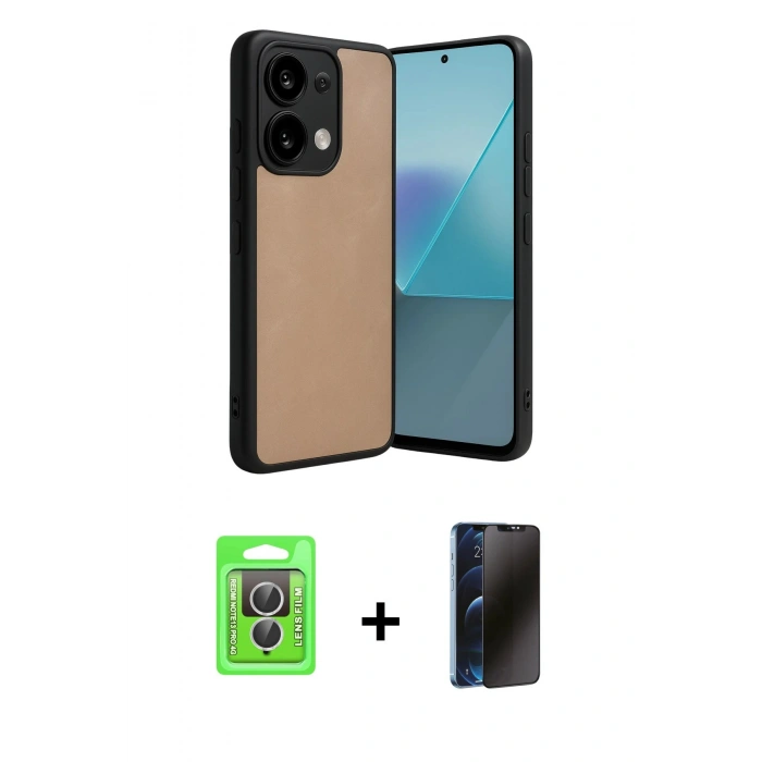 MARSİLYAN™- Redmi Note 13 Pro 4G Kılıf Kıvılcım Işık Serisi - Siyah 3D Antistatik Hayalet Cam Ekran Koruyucu + Raze Metal Kamera Lens - GS