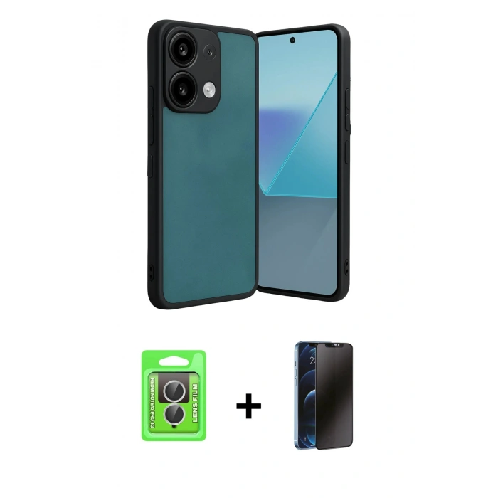 MARSİLYAN™- Redmi Note 13 Pro 4G Kılıf Kıvılcım Işık Serisi - Siyah 3D Antistatik Hayalet Cam Ekran Koruyucu + Raze Metal Kamera Lens - GS