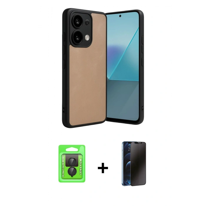 MARSİLYAN™- Redmi Note 13 Pro 4G Kılıf Kıvılcım Işık Serisi - Siyah 3D Antistatik Hayalet Cam Ekran Koruyucu + Raze Metal Kamera Lens - SH