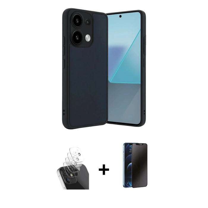 MARSİLYAN™- Redmi Note 13 Pro 4G Kılıf Kıvılcım Işık Serisi - Siyah 3D Antistatik Hayalet Cam Ekran Koruyucu + Kamera Lens Koruma Cam - SF