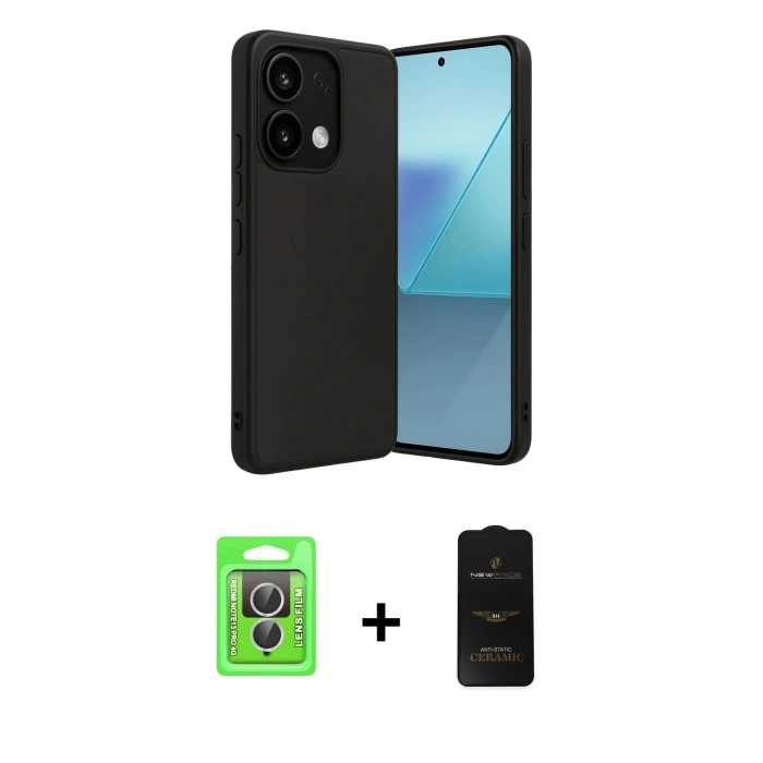 MARSİLYAN™- Redmi Note 13 Pro 4G Kılıf Kıvılcım Işık Serisi - Siyah 6D Antistatik Mat Seramik Hayalet Nano Ekran Koruyucu + Raze Metal Kamera Lens - GS