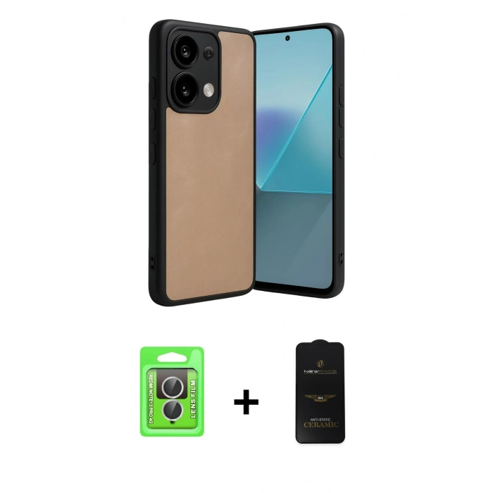 MARSİLYAN™- Redmi Note 13 Pro 4G Kılıf Kıvılcım Işık Serisi - Siyah 6D Antistatik Mat Seramik Hayalet Nano Ekran Koruyucu + Raze Metal Kamera Lens - GS