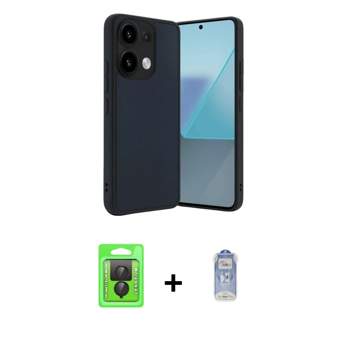 MARSİLYAN™- Redmi Note 13 Pro 4G Kılıf Kıvılcım Işık Serisi - Siyah Joko Magic 5D Cam + Raze Metal Kamera Lens - SH