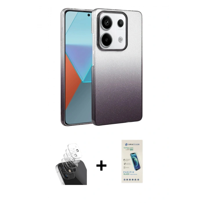 MARSİLYAN™- Redmi Note 13 Pro 4G Kılıf Kıvılcım Minimal Özel Seri - Şeffaf Pasifik Cam Ekran Koruyucu + Kamera Lens Koruma Cam - SF