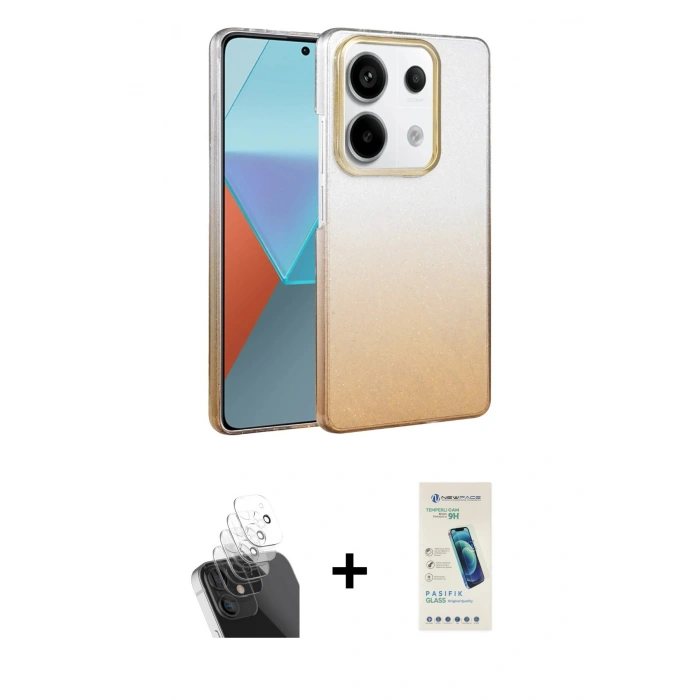 MARSİLYAN™- Redmi Note 13 Pro 4G Kılıf Kıvılcım Minimal Özel Seri - Şeffaf Pasifik Cam Ekran Koruyucu + Kamera Lens Koruma Cam - SF