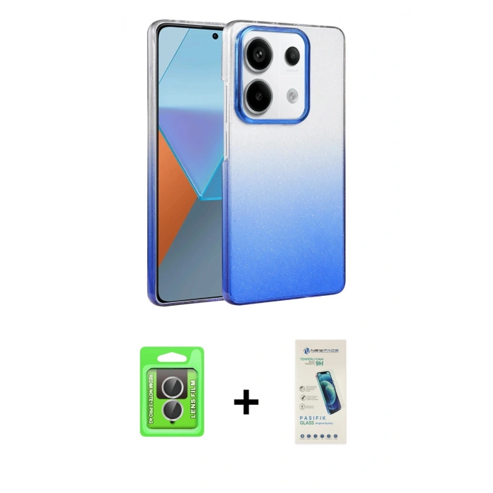 MARSİLYAN™- Redmi Note 13 Pro 4G Kılıf Kıvılcım Minimal Özel Seri - Şeffaf Pasifik Cam Ekran Koruyucu + Raze Metal Kamera Lens - GS