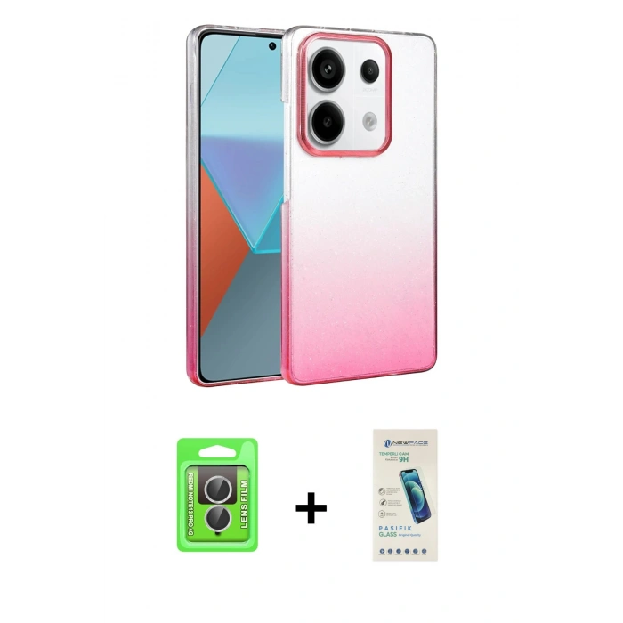 MARSİLYAN™- Redmi Note 13 Pro 4G Kılıf Kıvılcım Minimal Özel Seri - Şeffaf Pasifik Cam Ekran Koruyucu + Raze Metal Kamera Lens - GS