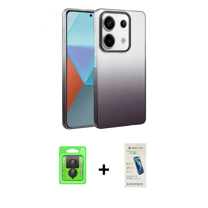 MARSİLYAN™- Redmi Note 13 Pro 4G Kılıf Kıvılcım Minimal Özel Seri - Şeffaf Pasifik Cam Ekran Koruyucu + Raze Metal Kamera Lens - SH
