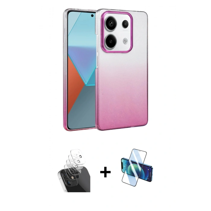 MARSİLYAN™- Redmi Note 13 Pro 4G Kılıf Kıvılcım Minimal Özel Seri - Siyah 3D Antistatik Cam Ekran Koruyucu + Kamera Lens Koruma Cam - SF