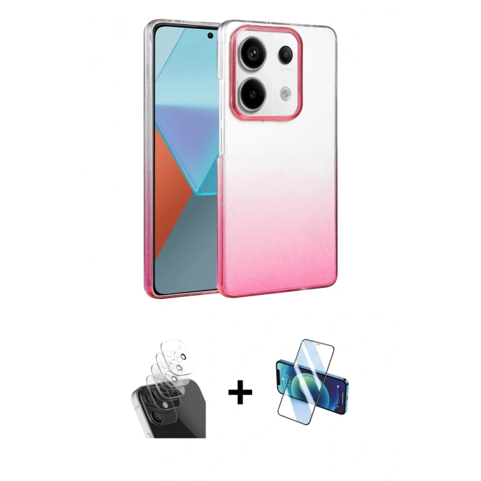 MARSİLYAN™- Redmi Note 13 Pro 4G Kılıf Kıvılcım Minimal Özel Seri - Siyah 3D Antistatik Cam Ekran Koruyucu + Kamera Lens Koruma Cam - SF