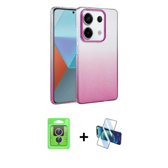 MARSİLYAN™- Redmi Note 13 Pro 4G Kılıf Kıvılcım Minimal Özel Seri - Siyah 3D Antistatik Cam Ekran Koruyucu + Raze Metal Kamera Lens - GS