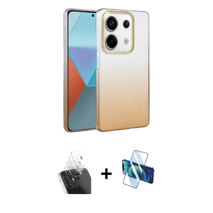 MARSİLYAN™- Redmi Note 13 Pro 4G Kılıf Kıvılcım Minimal Özel Seri - Siyah 3D Antistatik Cam Ekran Koruyucu + Kamera Lens Koruma Cam - SF