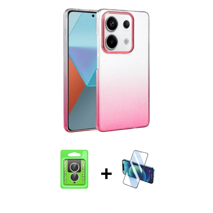 MARSİLYAN™- Redmi Note 13 Pro 4G Kılıf Kıvılcım Minimal Özel Seri - Siyah 3D Antistatik Cam Ekran Koruyucu + Raze Metal Kamera Lens - GS