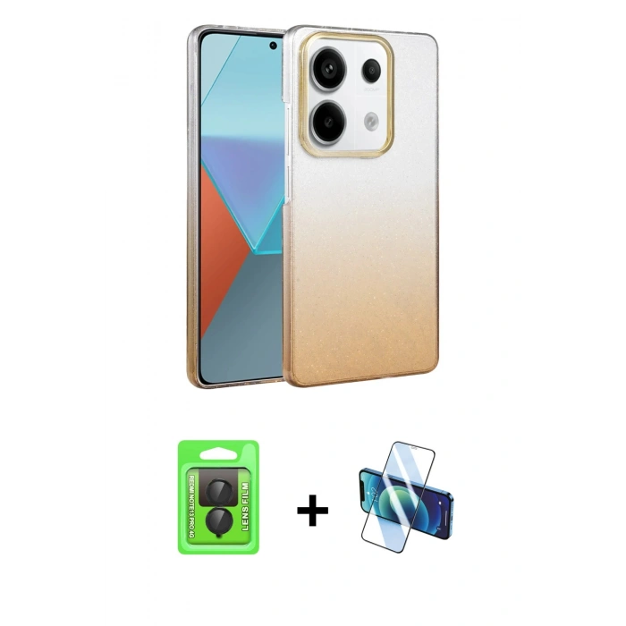 MARSİLYAN™- Redmi Note 13 Pro 4G Kılıf Kıvılcım Minimal Özel Seri - Siyah 3D Antistatik Cam Ekran Koruyucu + Raze Metal Kamera Lens - SH