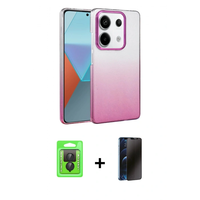 MARSİLYAN™- Redmi Note 13 Pro 4G Kılıf Kıvılcım Minimal Özel Seri - Siyah 3D Antistatik Hayalet Cam Ekran Koruyucu + Raze Metal Kamera Lens - SH