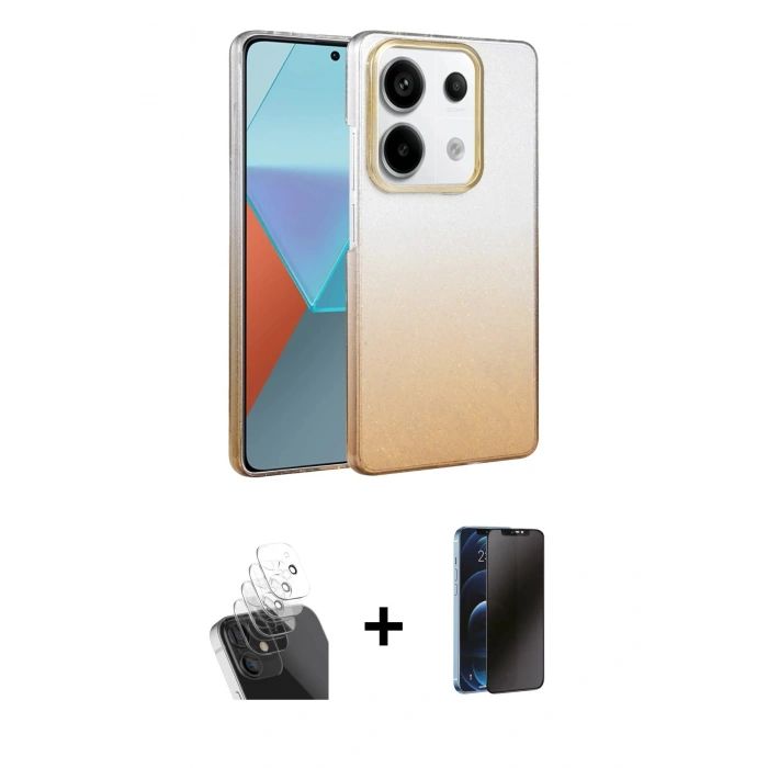 MARSİLYAN™- Redmi Note 13 Pro 4G Kılıf Kıvılcım Minimal Özel Seri - Siyah 3D Antistatik Hayalet Cam Ekran Koruyucu + Kamera Lens Koruma Cam - SF