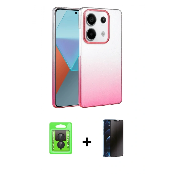 MARSİLYAN™- Redmi Note 13 Pro 4G Kılıf Kıvılcım Minimal Özel Seri - Siyah 3D Antistatik Hayalet Cam Ekran Koruyucu + Raze Metal Kamera Lens - SH
