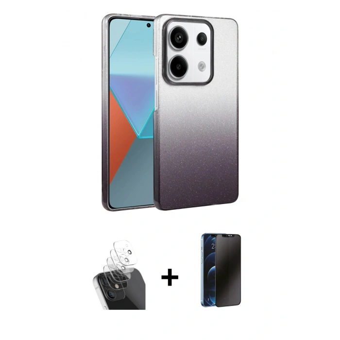 MARSİLYAN™- Redmi Note 13 Pro 4G Kılıf Kıvılcım Minimal Özel Seri - Siyah 3D Antistatik Hayalet Cam Ekran Koruyucu + Kamera Lens Koruma Cam - SF