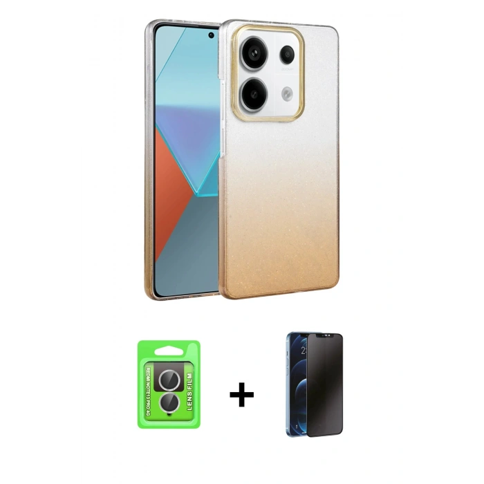 MARSİLYAN™- Redmi Note 13 Pro 4G Kılıf Kıvılcım Minimal Özel Seri - Siyah 3D Antistatik Hayalet Cam Ekran Koruyucu + Raze Metal Kamera Lens - GS