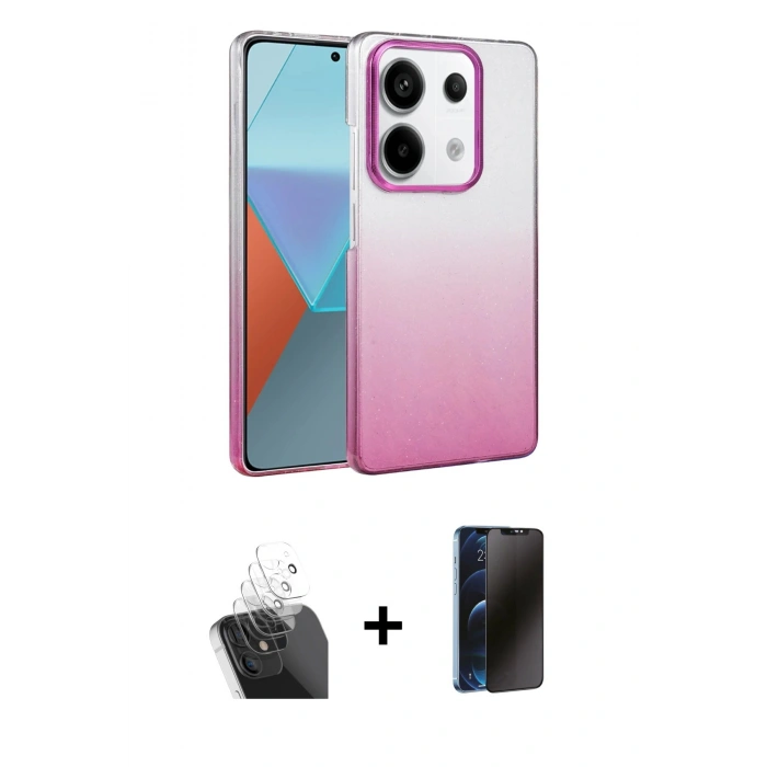 MARSİLYAN™- Redmi Note 13 Pro 4G Kılıf Kıvılcım Minimal Özel Seri - Siyah 3D Antistatik Hayalet Cam Ekran Koruyucu + Kamera Lens Koruma Cam - SF
