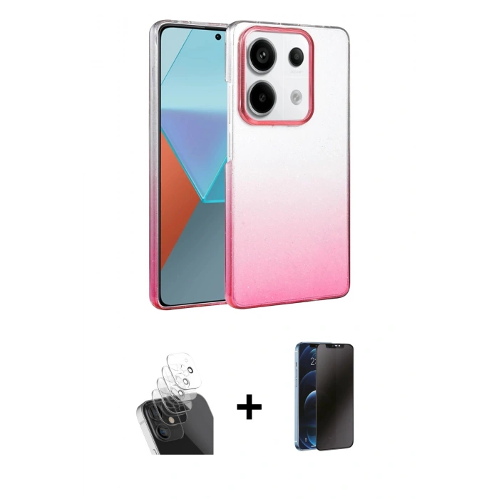 MARSİLYAN™- Redmi Note 13 Pro 4G Kılıf Kıvılcım Minimal Özel Seri - Siyah 3D Antistatik Hayalet Cam Ekran Koruyucu + Kamera Lens Koruma Cam - SF