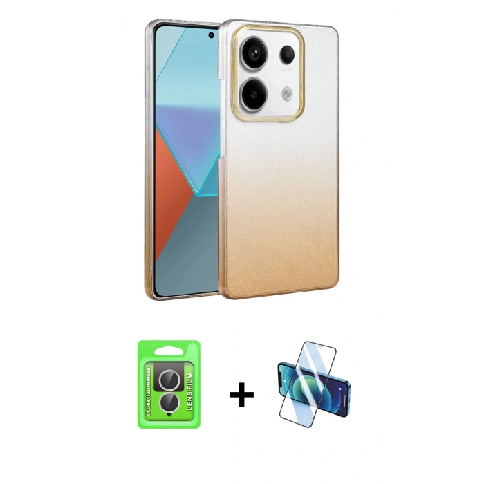 MARSİLYAN™- Redmi Note 13 Pro 4G Kılıf Kıvılcım Minimal Özel Seri - Siyah 3D Antistatik Seramik Nano Ekran Koruyucu + Raze Metal Kamera Lens - GS