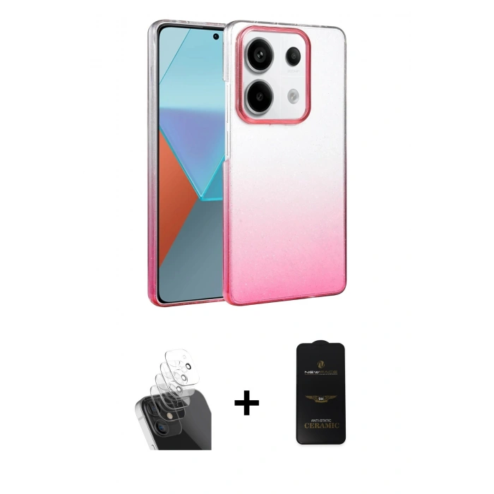 MARSİLYAN™- Redmi Note 13 Pro 4G Kılıf Kıvılcım Minimal Özel Seri - Siyah 6D Antistatik Mat Seramik Hayalet Nano Ekran Koruyucu + Kamera Lens Koruma Cam - SF