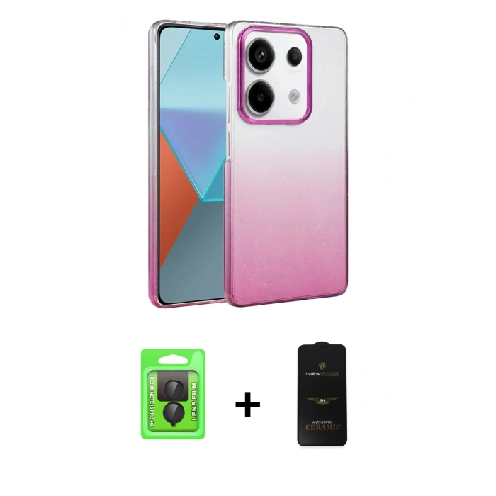 MARSİLYAN™- Redmi Note 13 Pro 4G Kılıf Kıvılcım Minimal Özel Seri - Siyah 6D Antistatik Mat Seramik Hayalet Nano Ekran Koruyucu + Raze Metal Kamera Lens - SH