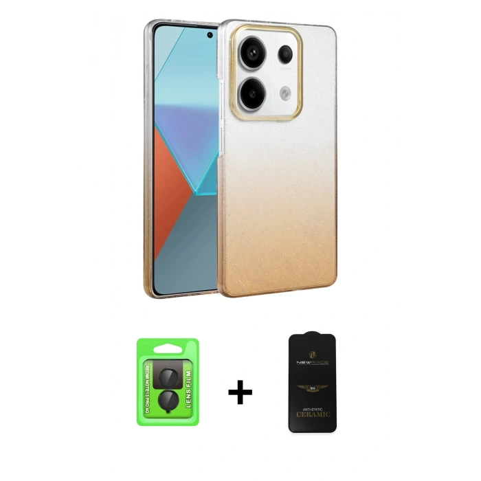 MARSİLYAN™- Redmi Note 13 Pro 4G Kılıf Kıvılcım Minimal Özel Seri - Siyah 6D Antistatik Mat Seramik Hayalet Nano Ekran Koruyucu + Raze Metal Kamera Lens - SH