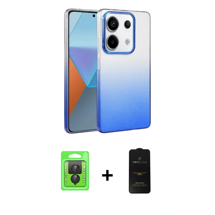 MARSİLYAN™- Redmi Note 13 Pro 4G Kılıf Kıvılcım Minimal Özel Seri - Siyah 6D Antistatik Mat Seramik Hayalet Nano Ekran Koruyucu + Raze Metal Kamera Lens - SH