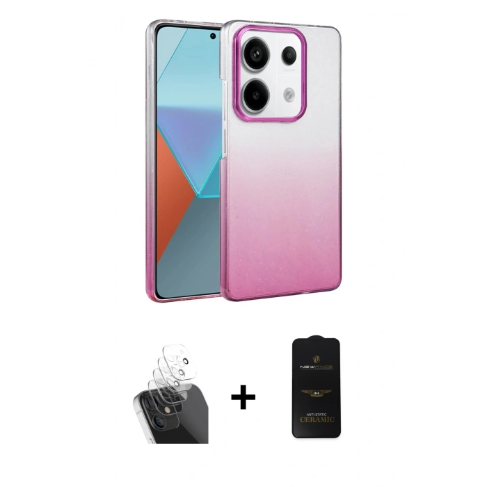 MARSİLYAN™- Redmi Note 13 Pro 4G Kılıf Kıvılcım Minimal Özel Seri - Siyah 6D Antistatik Mat Seramik Hayalet Nano Ekran Koruyucu + Kamera Lens Koruma Cam - SF