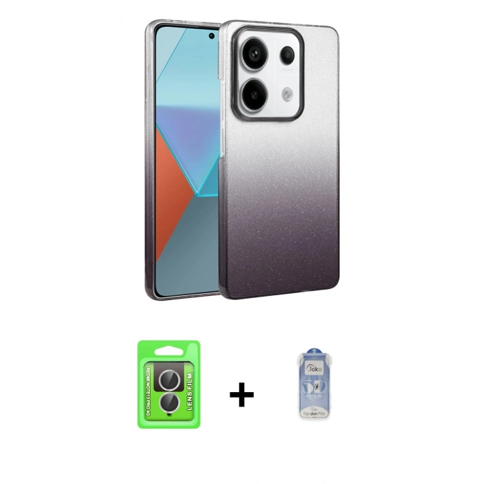MARSİLYAN™- Redmi Note 13 Pro 4G Kılıf Kıvılcım Minimal Özel Seri - Siyah Joko Magic 5D Cam + Raze Metal Kamera Lens - GS