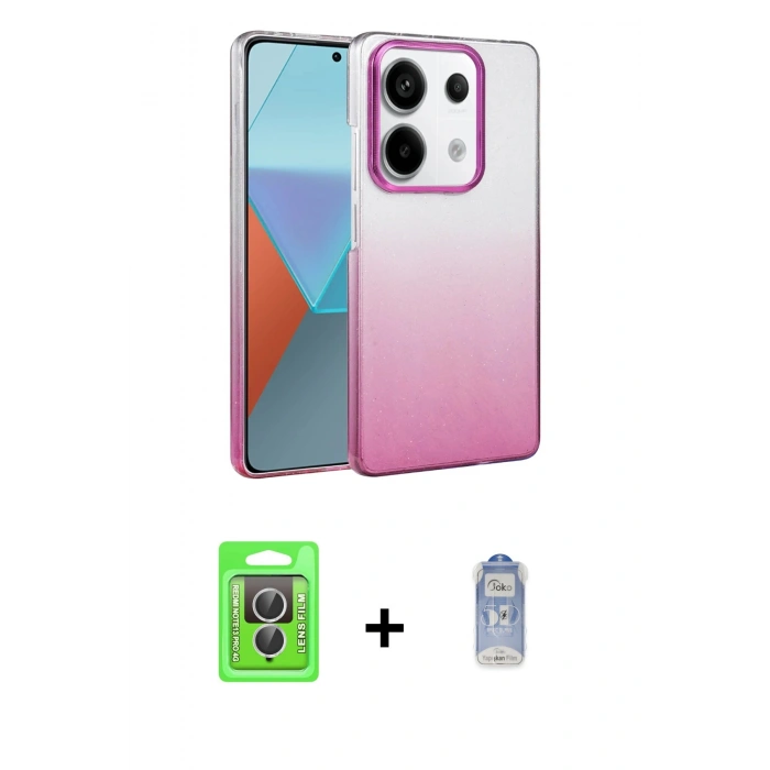MARSİLYAN™- Redmi Note 13 Pro 4G Kılıf Kıvılcım Minimal Özel Seri - Siyah Joko Magic 5D Cam + Raze Metal Kamera Lens - GS