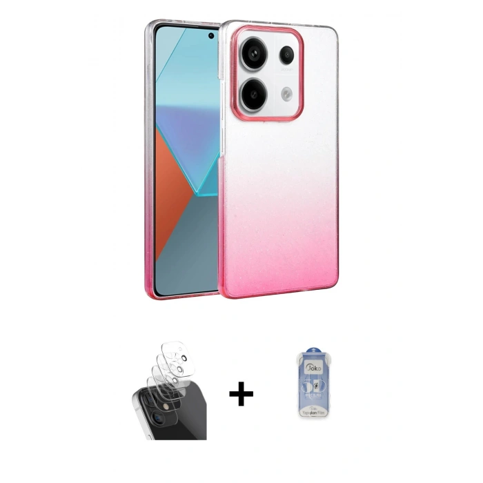 MARSİLYAN™- Redmi Note 13 Pro 4G Kılıf Kıvılcım Minimal Özel Seri - Siyah Joko Magic 5D Cam + Kamera Lens Koruma Cam - SF