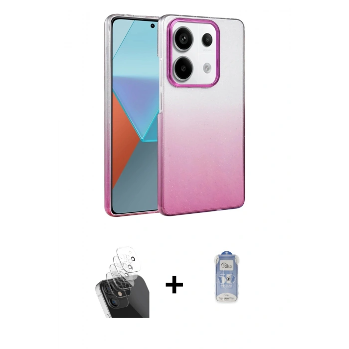 MARSİLYAN™- Redmi Note 13 Pro 4G Kılıf Kıvılcım Minimal Özel Seri - Siyah Joko Magic 5D Cam + Kamera Lens Koruma Cam - SF