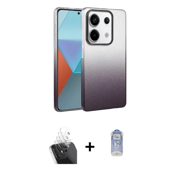 MARSİLYAN™- Redmi Note 13 Pro 4G Kılıf Kıvılcım Minimal Özel Seri - Siyah Joko Magic 5D Cam + Kamera Lens Koruma Cam - SF