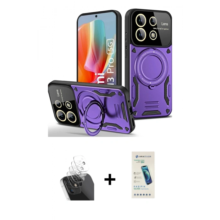 MARSİLYAN™- Redmi Note 13 Pro 4G Kılıf Kıvılcım Modern Serisi - Şeffaf Pasifik Cam Ekran Koruyucu + Şeffaf Kamera Lens Koruma Cam