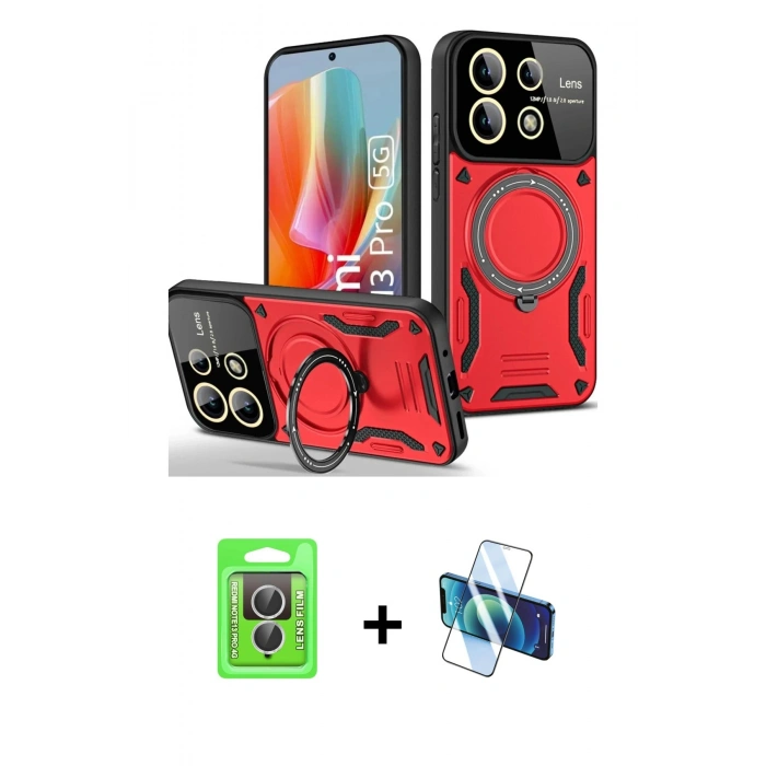 MARSİLYAN™- Redmi Note 13 Pro 4G Kılıf Kıvılcım Modern Serisi - Siyah 3D Antistatik Cam Ekran Koruyucu + Raze Metal Kamera Lens - GS