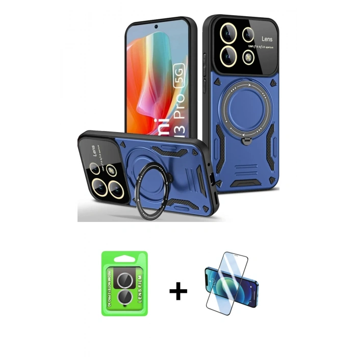 MARSİLYAN™- Redmi Note 13 Pro 4G Kılıf Kıvılcım Modern Serisi - Siyah 3D Antistatik Cam Ekran Koruyucu + Raze Metal Kamera Lens - GS