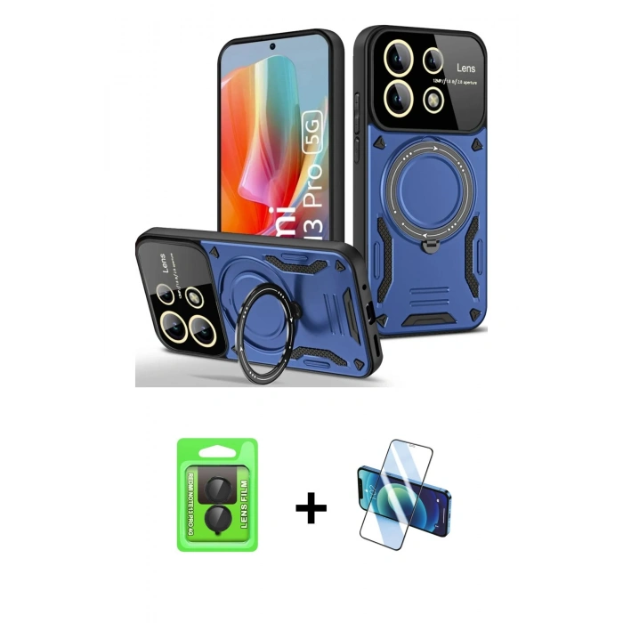 MARSİLYAN™- Redmi Note 13 Pro 4G Kılıf Kıvılcım Modern Serisi - Siyah 3D Antistatik Cam Ekran Koruyucu + Raze Metal Kamera Lens - SH