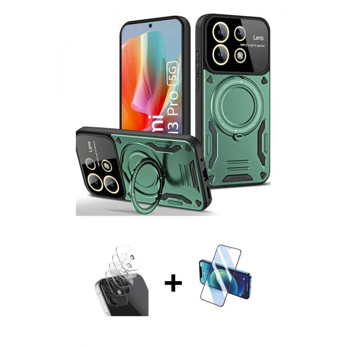 MARSİLYAN™- Redmi Note 13 Pro 4G Kılıf Kıvılcım Modern Serisi - Siyah 3D Antistatik Cam Ekran Koruyucu + Kamera Lens Koruma Cam - SF