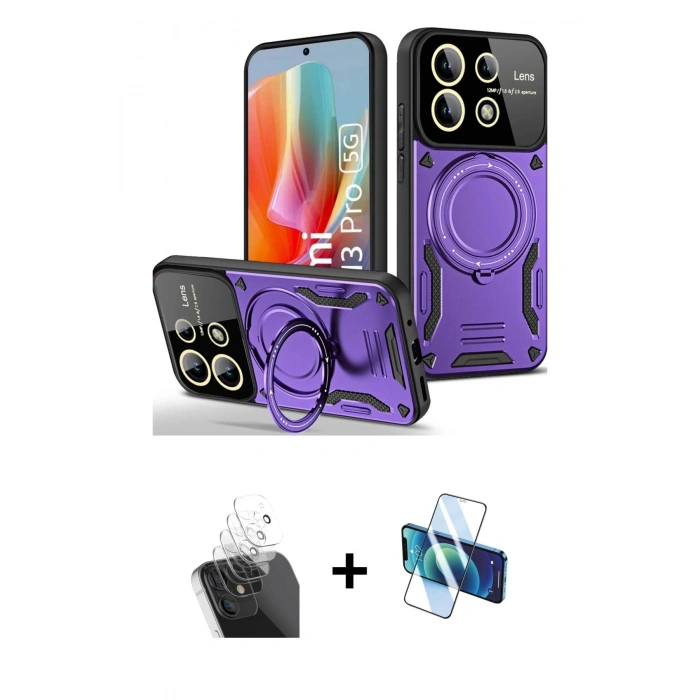 MARSİLYAN™- Redmi Note 13 Pro 4G Kılıf Kıvılcım Modern Serisi - Siyah 3D Antistatik Seramik Nano Ekran Koruyucu + Kamera Lens Koruma Cam - SF