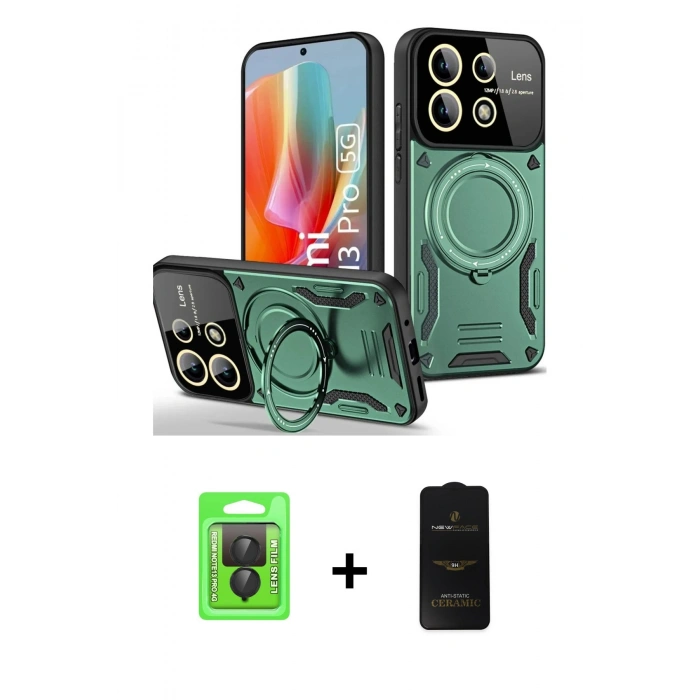 MARSİLYAN™- Redmi Note 13 Pro 4G Kılıf Kıvılcım Modern Serisi - Siyah 6D Antistatik Mat Seramik Hayalet Nano Ekran Koruyucu + Siyah Raze Metal Kamera Lens