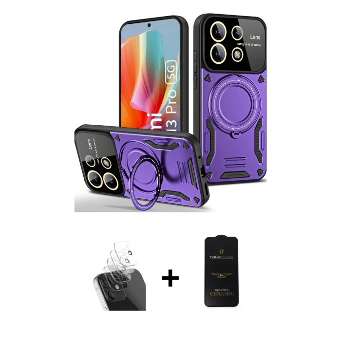 MARSİLYAN™- Redmi Note 13 Pro 4G Kılıf Kıvılcım Modern Serisi - Siyah 6D Antistatik Mat Seramik Hayalet Nano Ekran Koruyucu + Kamera Lens Koruma Cam - SF