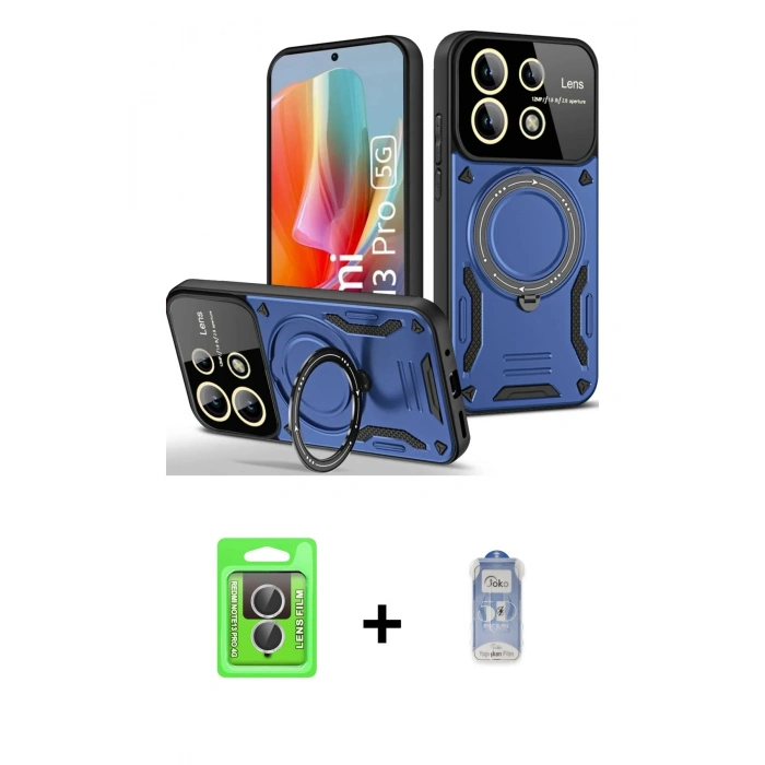 MARSİLYAN™- Redmi Note 13 Pro 4G Kılıf Kıvılcım Modern Serisi - Siyah Joko Magic 5D Cam + Raze Metal Kamera Lens - GS