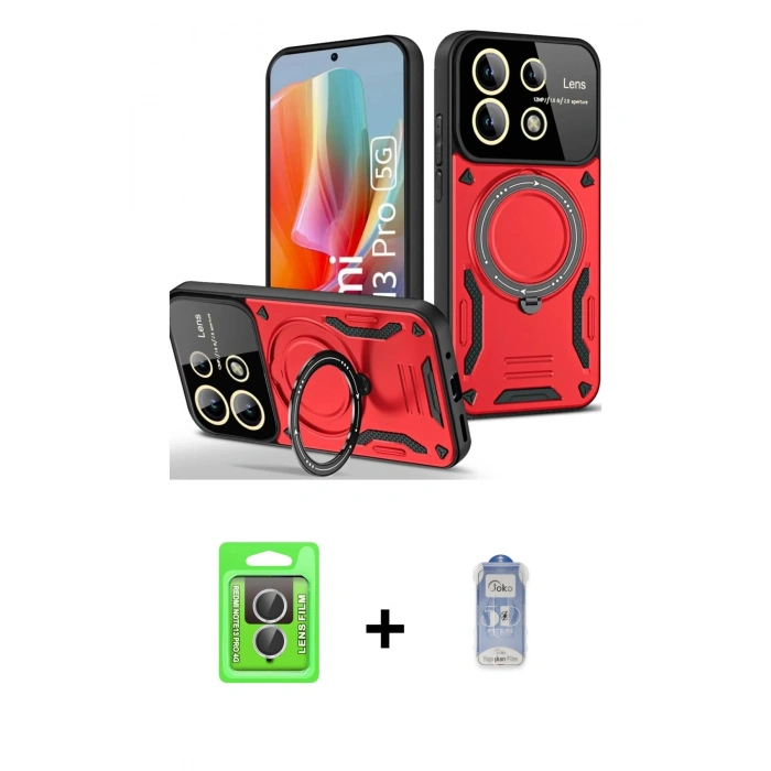 MARSİLYAN™- Redmi Note 13 Pro 4G Kılıf Kıvılcım Modern Serisi - Siyah Joko Magic 5D Cam + Raze Metal Kamera Lens - GS