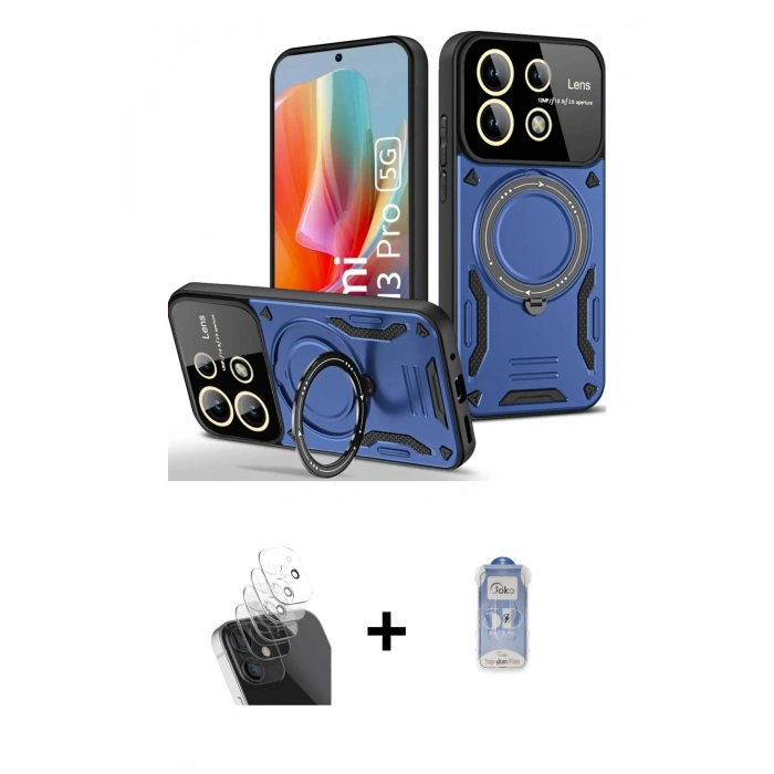 MARSİLYAN™- Redmi Note 13 Pro 4G Kılıf Kıvılcım Modern Serisi - Siyah Joko Magic 5D Cam + Şeffaf Kamera Lens Koruma Cam