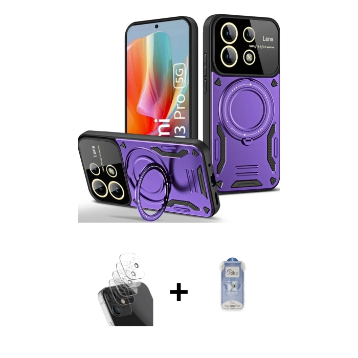 MARSİLYAN™- Redmi Note 13 Pro 4G Kılıf Kıvılcım Modern Serisi - Siyah Joko Magic 5D Cam + Şeffaf Kamera Lens Koruma Cam